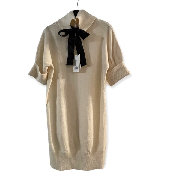 Banana Republic wool/cashmere blend short sleeve ribbon tie turtleneck NWT - Picture 3 of 5